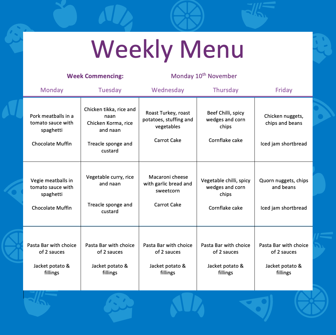 Lunch Menus – W/C 10th November 2025