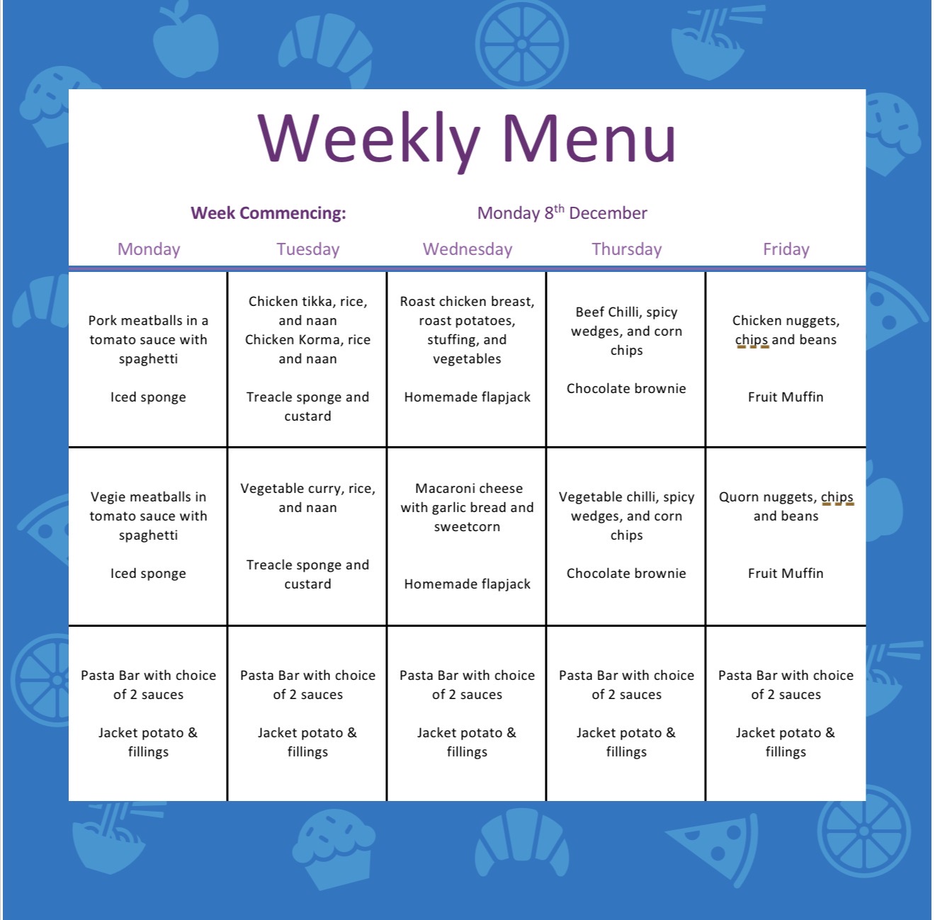 Lunch Menu – W/C 8th December 2025