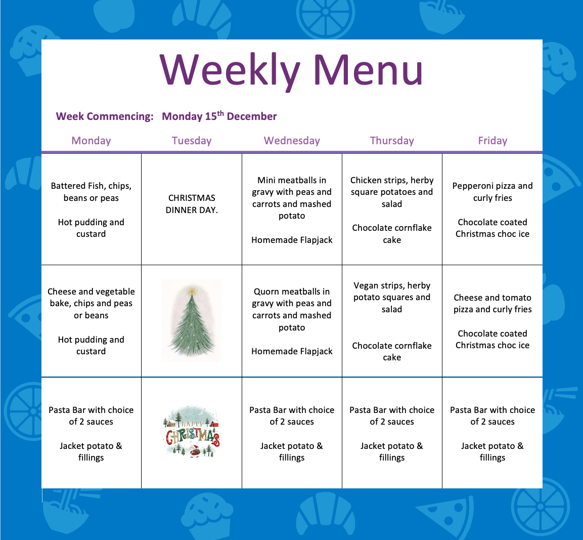 🎉 Weekly Menu at Countesthorpe Academy – Week Commencing 15th December 🎉