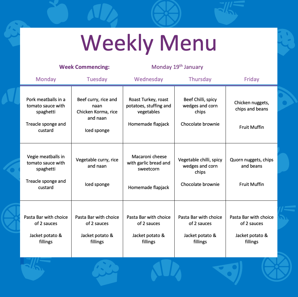 🍽️ Menu at Countesthorpe Academy – W/C Monday 19th January 2026
