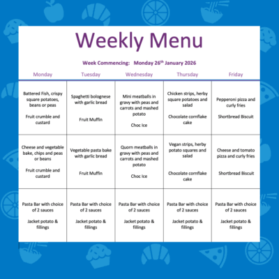 🍽️ Countesthorpe Academy – Weekly Menu (w/c Monday 26th January 2026)