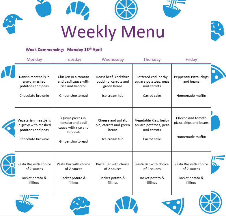Lunch Menu w/c 13th April 2026
