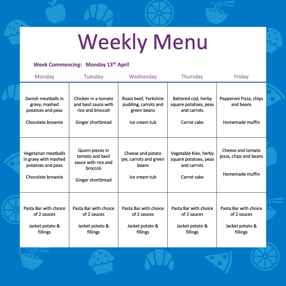 Weekly Menu – W/C 13th April 2026