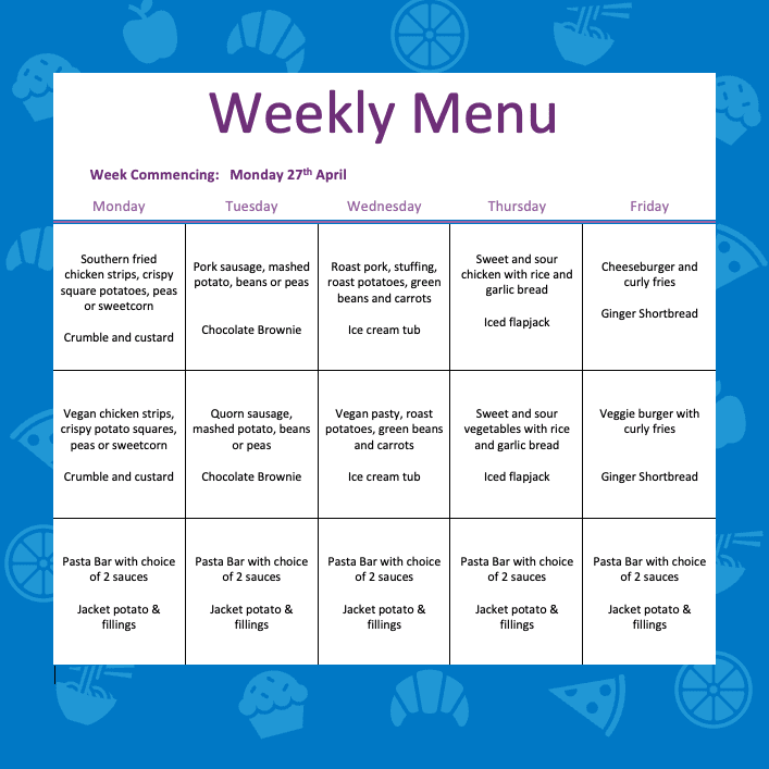 Weekly Menu – W/C 27th April 2026