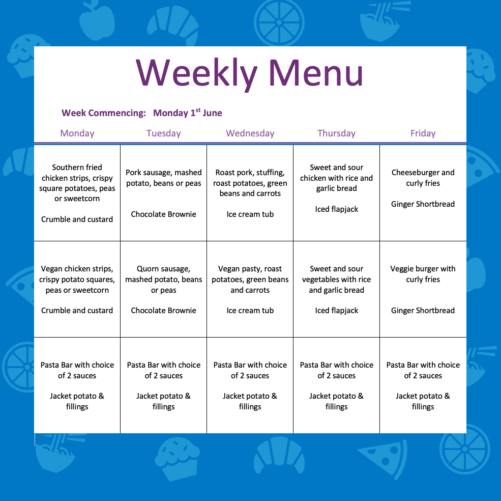 Weekly Menu – W/C 1st June 2026