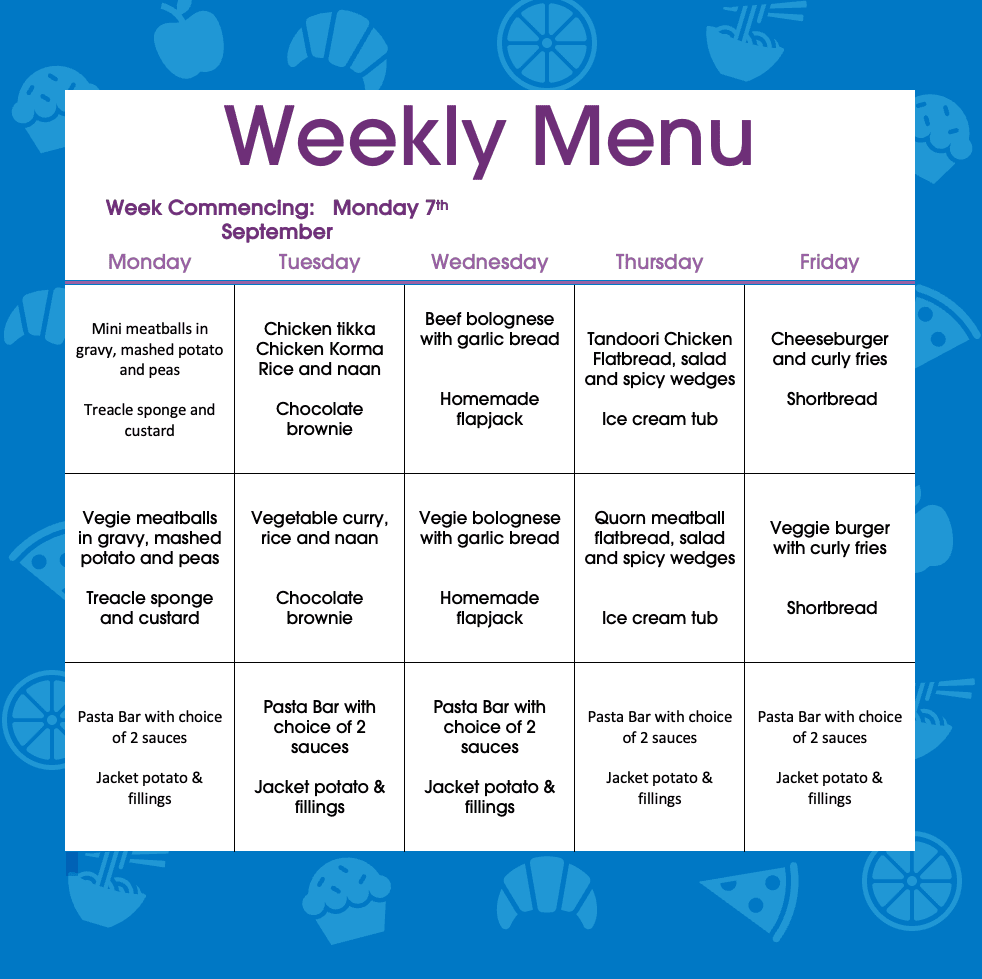Lunch Menus – W/C 7th September 2026