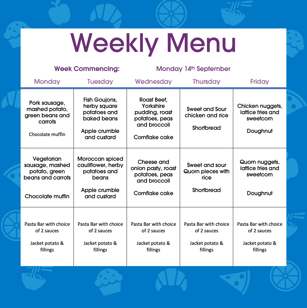 Lunch Menus W/C 14th September 2026