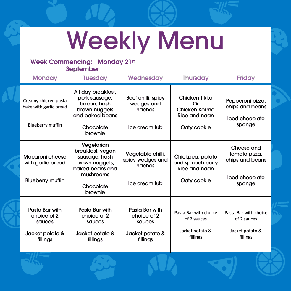 Weekly Lunch Menu W/C 21st September 2026