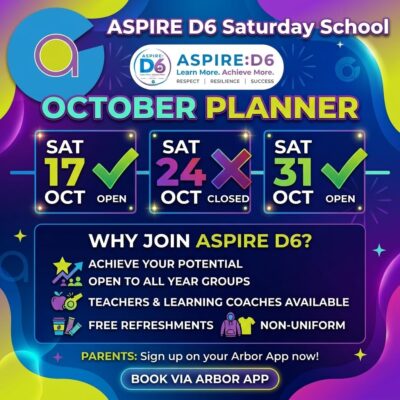ASPIRE D6 Saturday School: October Opening Dates & Key Info! 🌟