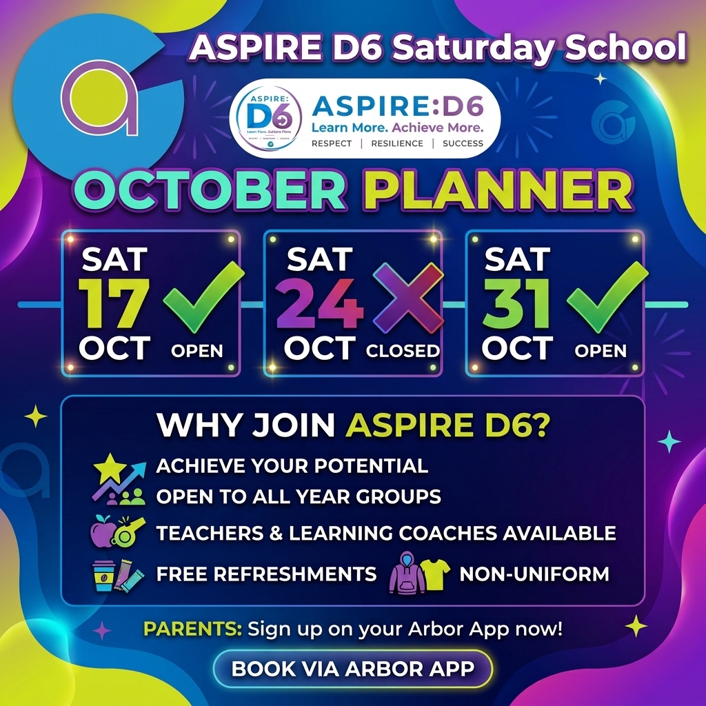 ASPIRE D6 Saturday School: October Opening Dates & Key Info! 🌟