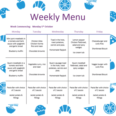 Lunch Menu w/c Monday 5th October 2026