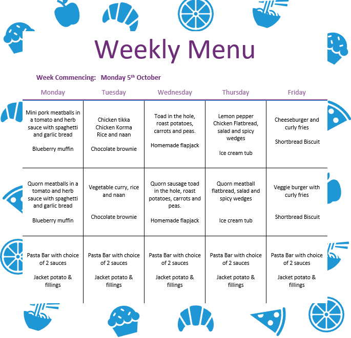 Lunch Menu w/c Monday 5th October 2026